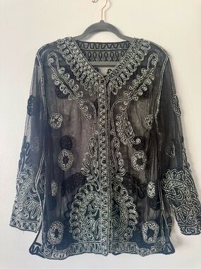 Embellished Black Beaded Sheer Top